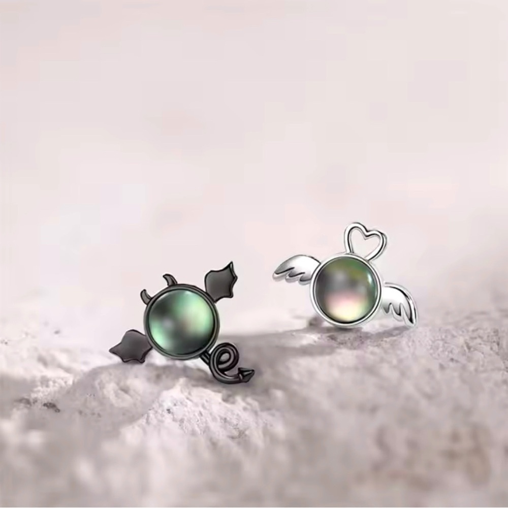 3 For $35 925 Sterling Silver Angel & Devil Moonstone Goth Punk Mismatch Earring